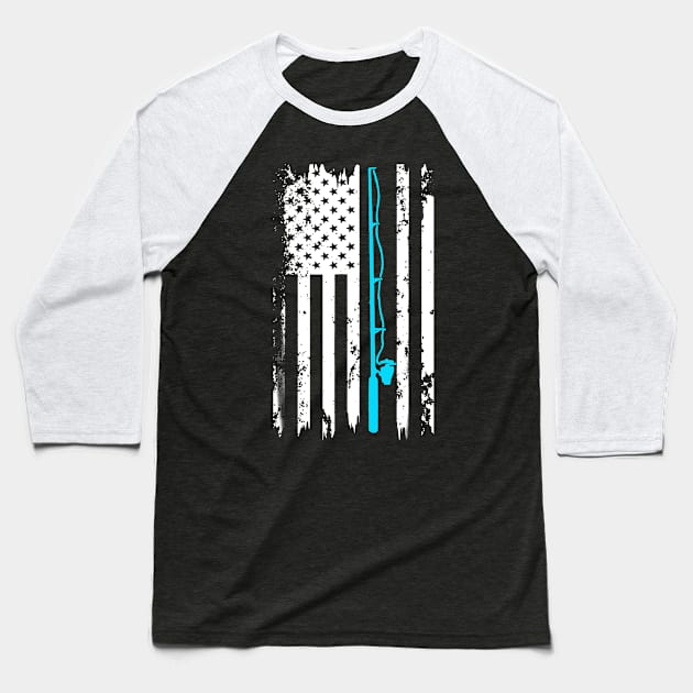 American Flag Fishing Vintage Baseball T-Shirt by luckyboystudio